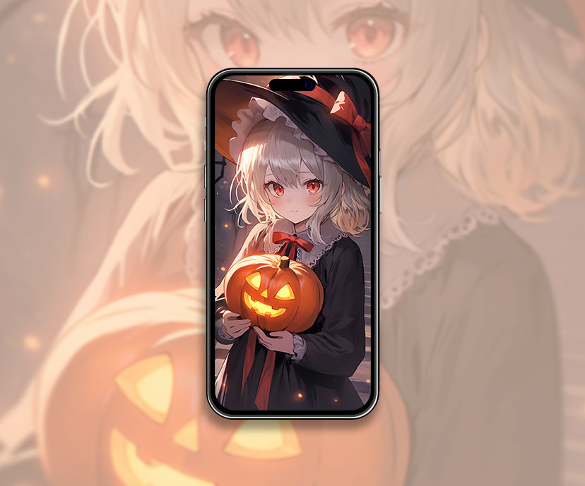 Cute Anime Girl with Jack o Lantern Halloween Wallpaper Cute A