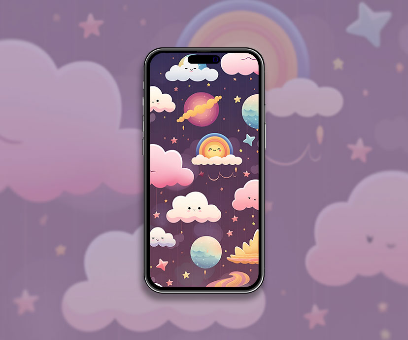 Cute Clouds & Planets Pattern Wallpaper Clouds Wallpaper for i