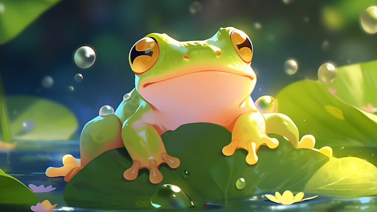 cute green toad on a leaf desktop wallpaper cover