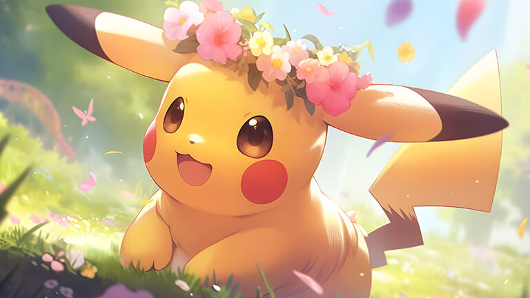 cute pikachu flowers pokemon desktop wallpaper cover