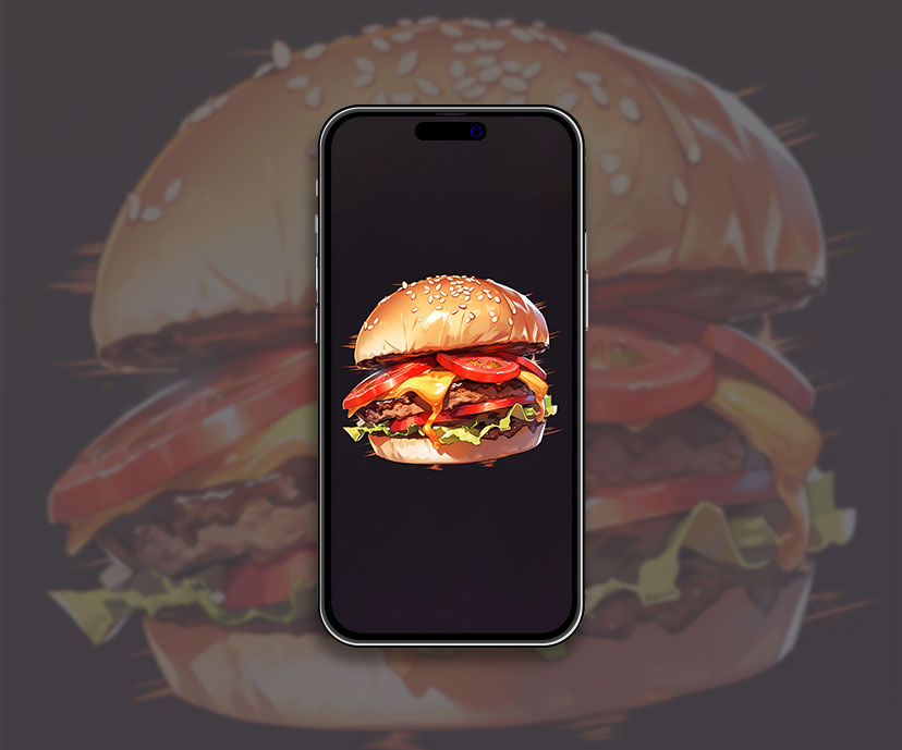Délicieux hamburger juteux sur fond d’écran noir Tasty f