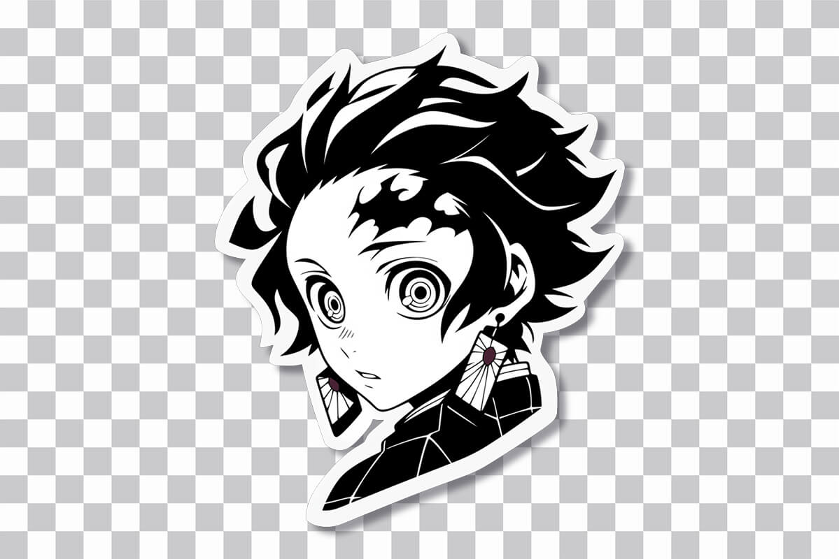Demon Slayer Tanjiro Black & White Sticker - Anime PNG Stickers