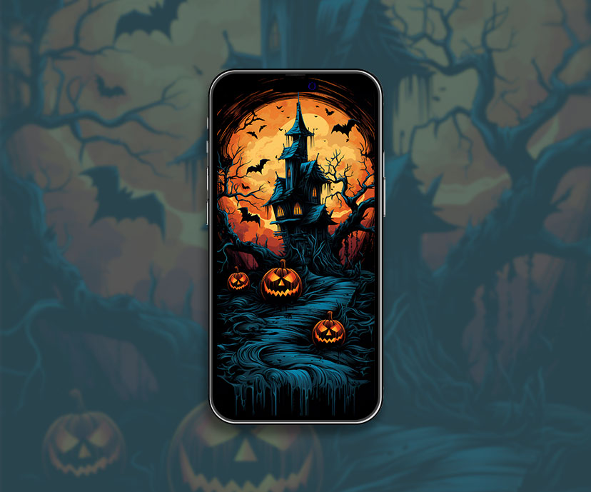 Eerie halloween haunted mansion wallpaper Scary dark house wal