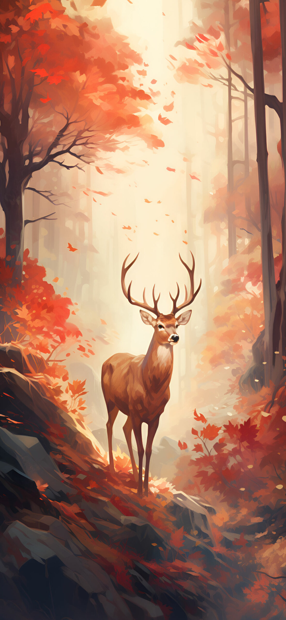 Fall forest & deer water color wallpaper Cozy autumn art wallp