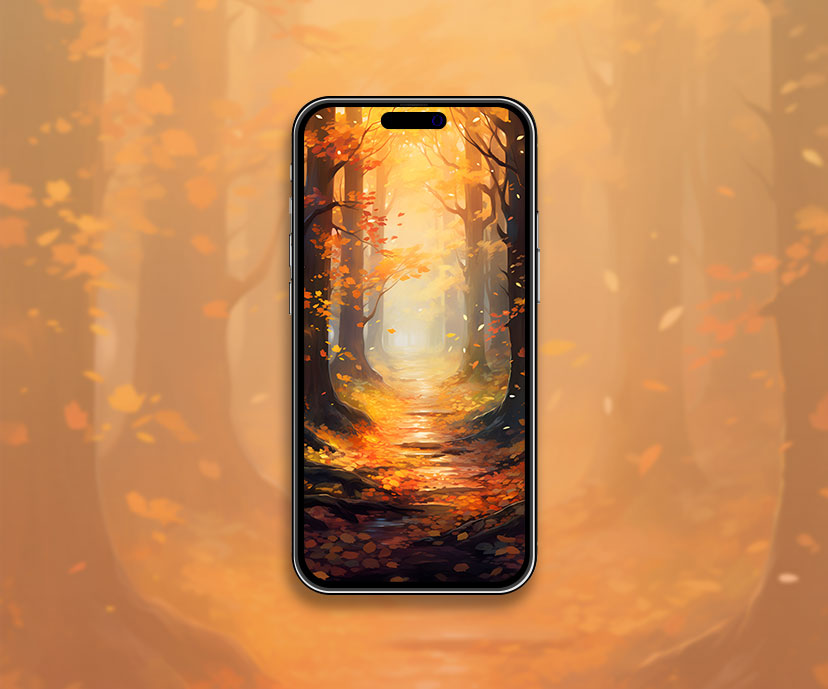Papel pintado de acuarela de la ruta del bosque de otoño Estética wallpa de otoño