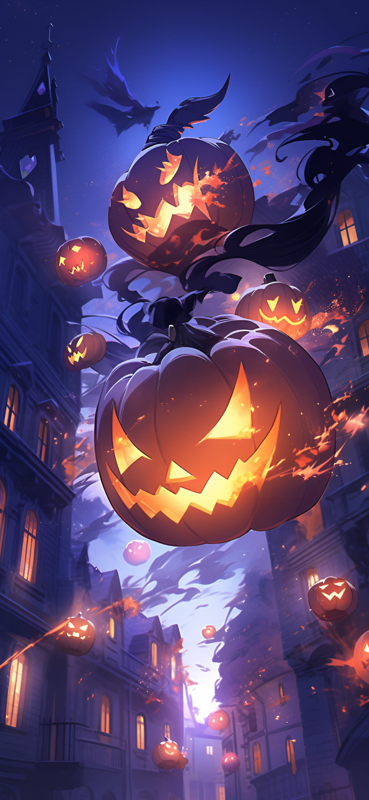 Flying pumpkins halloween wallpaper Spooky halloween art wallp