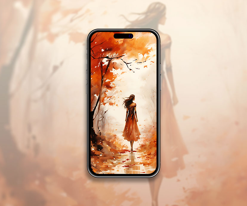 Girl in Forest Fall Watercolor Wallpaper Fall Wallpaper for iP