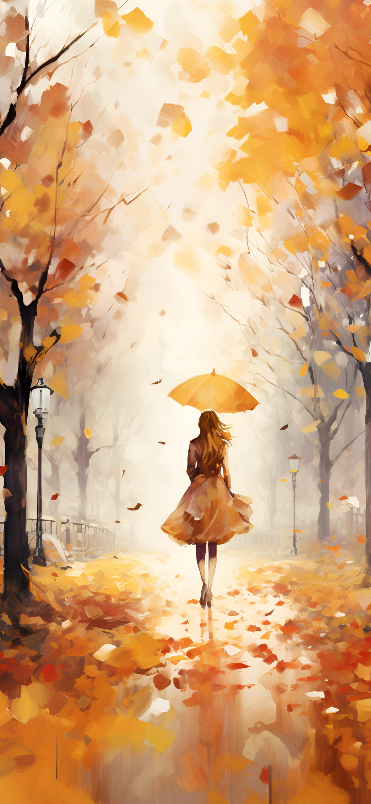 Girl under the rain watercolor wallpaper Fall rain aesthetic w