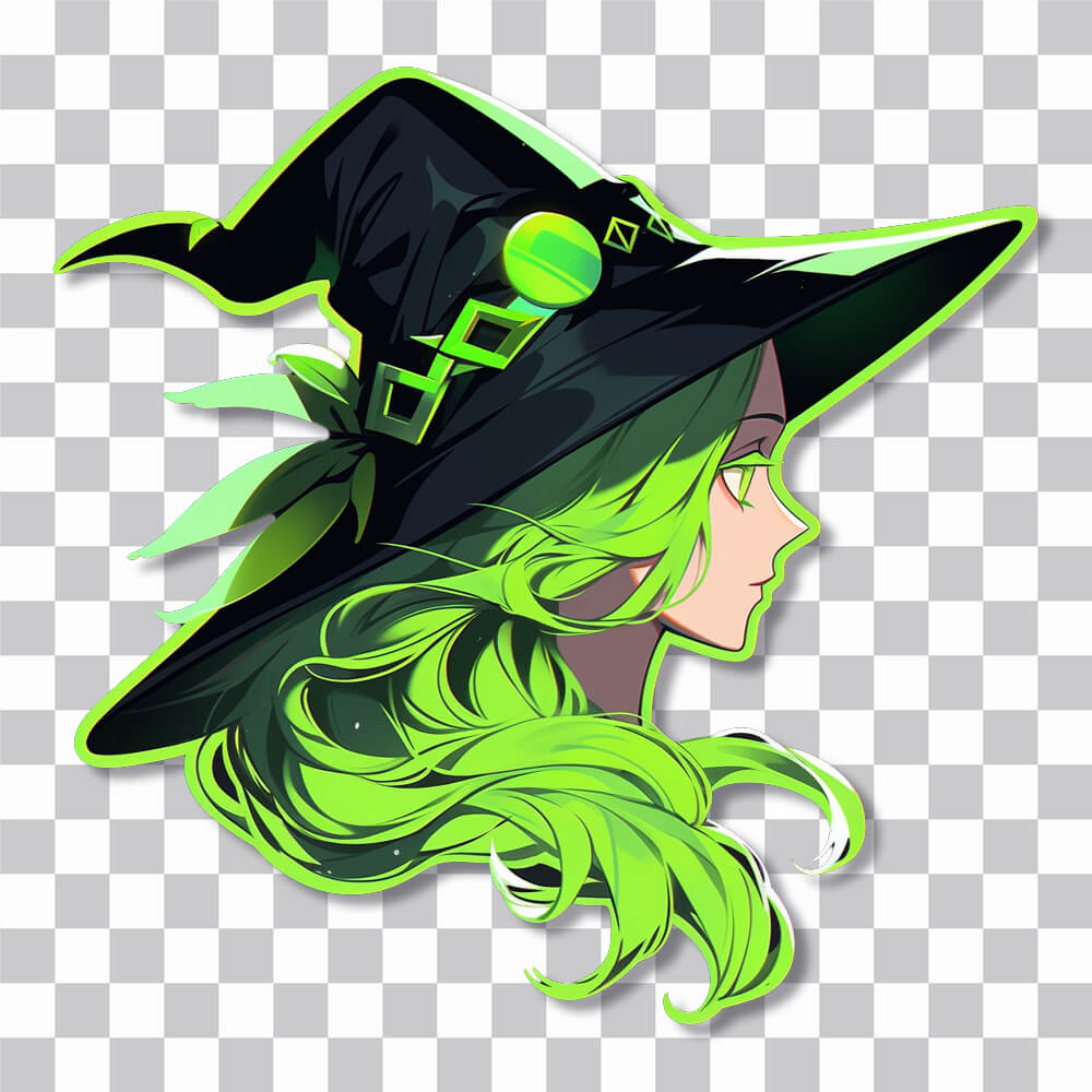 green witchy anime girl sticker cover