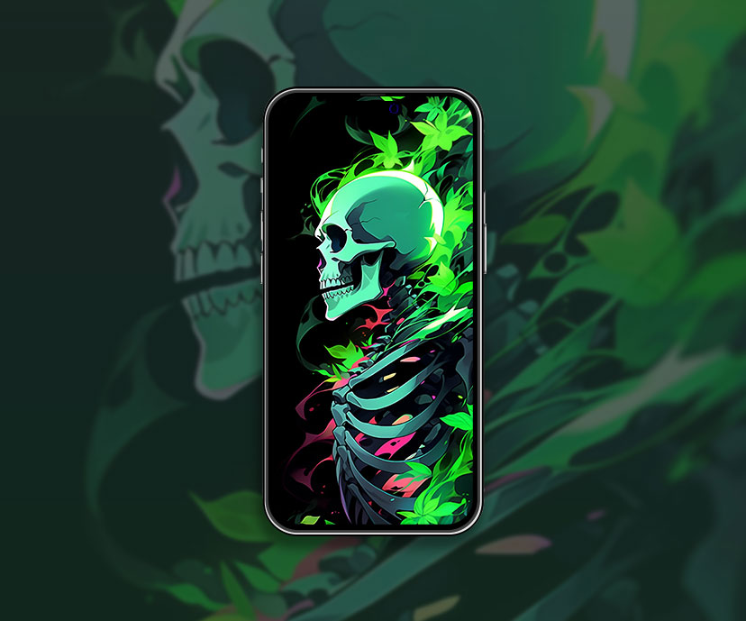 Halloween Skeleton Black & Green Wallpaper Halloween Wallpaper