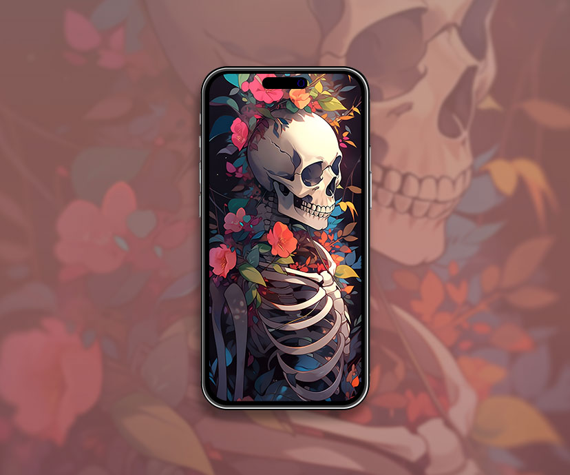 Halloween Skeleton & Flowers Wallpaper Halloween Wallpaper for