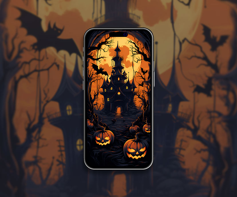 Halloween Spooky House & Jack o' lantern Wallpaper Halloween A