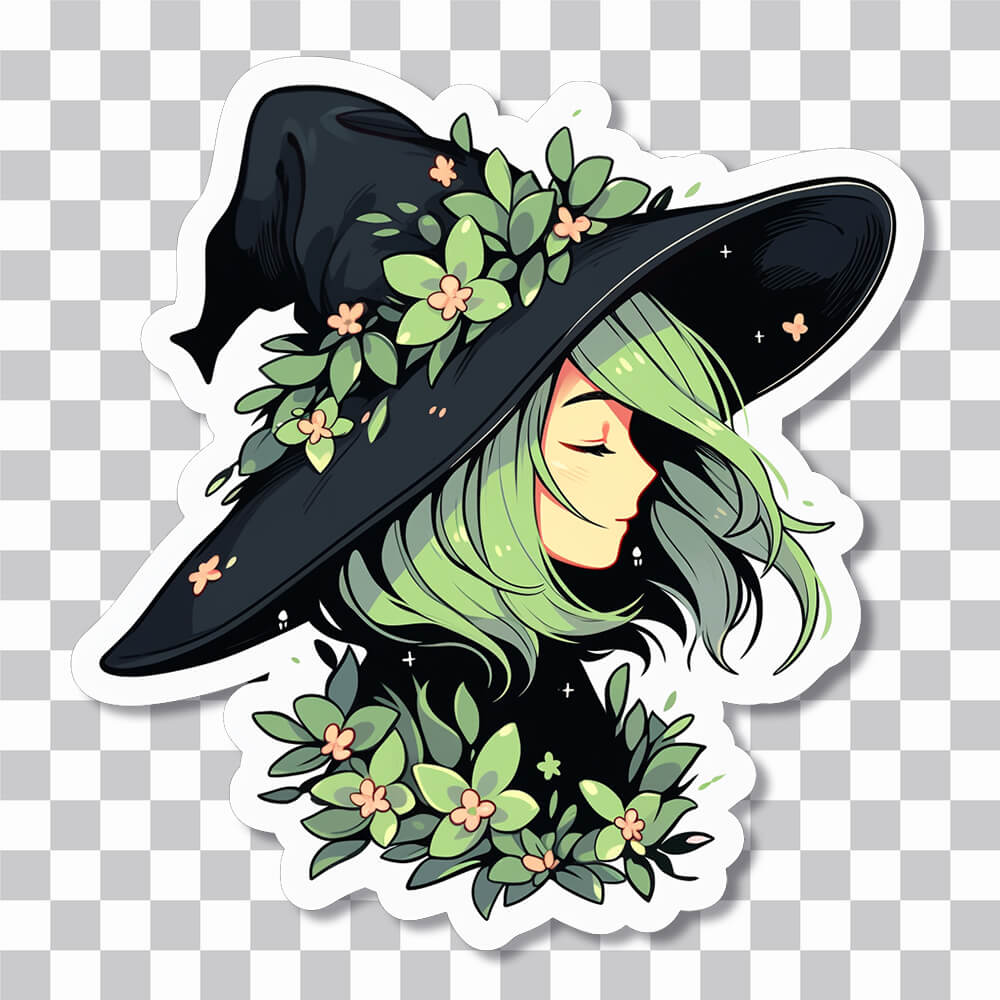 halloween witchy girl black green sticker cover