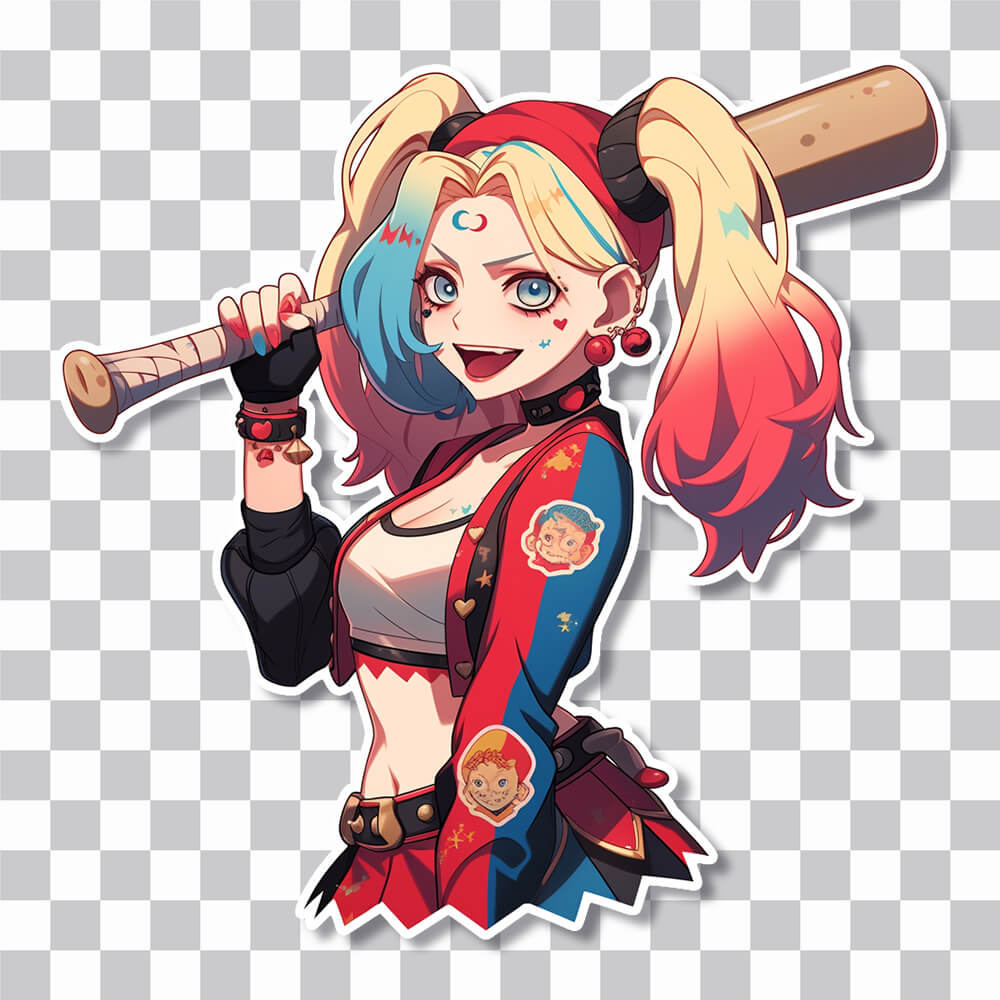 harley quinn with a bat dc comic sticker cover