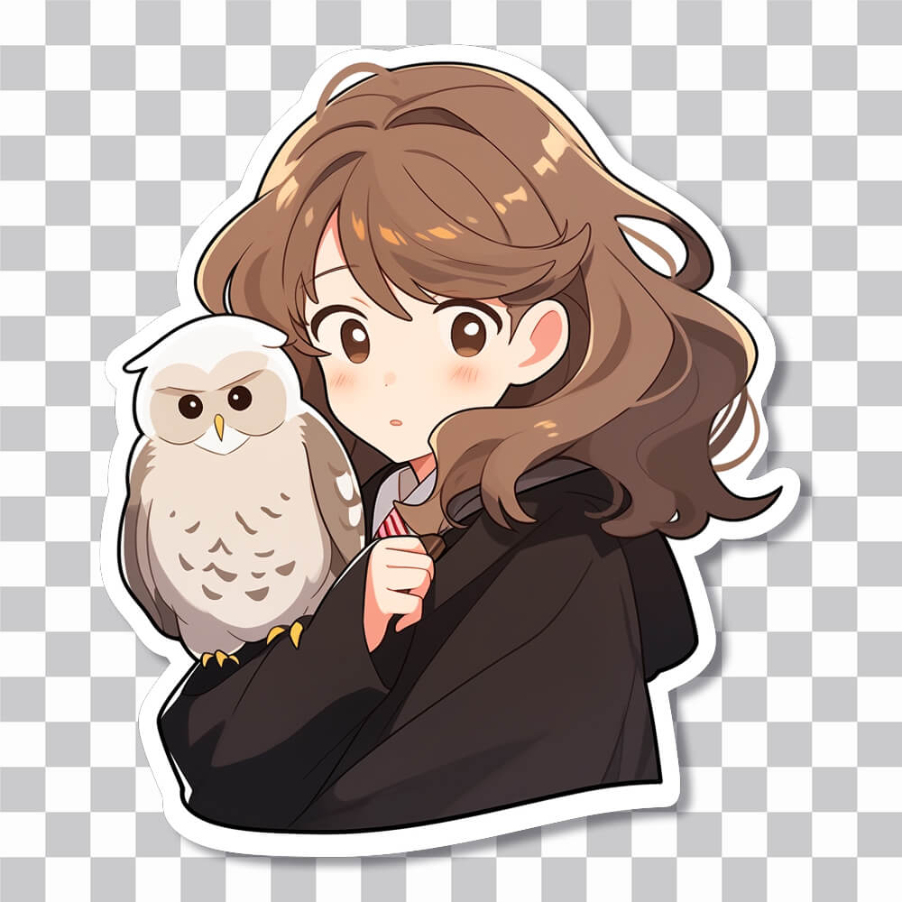 harry potter cute hermione with owl sticker cover