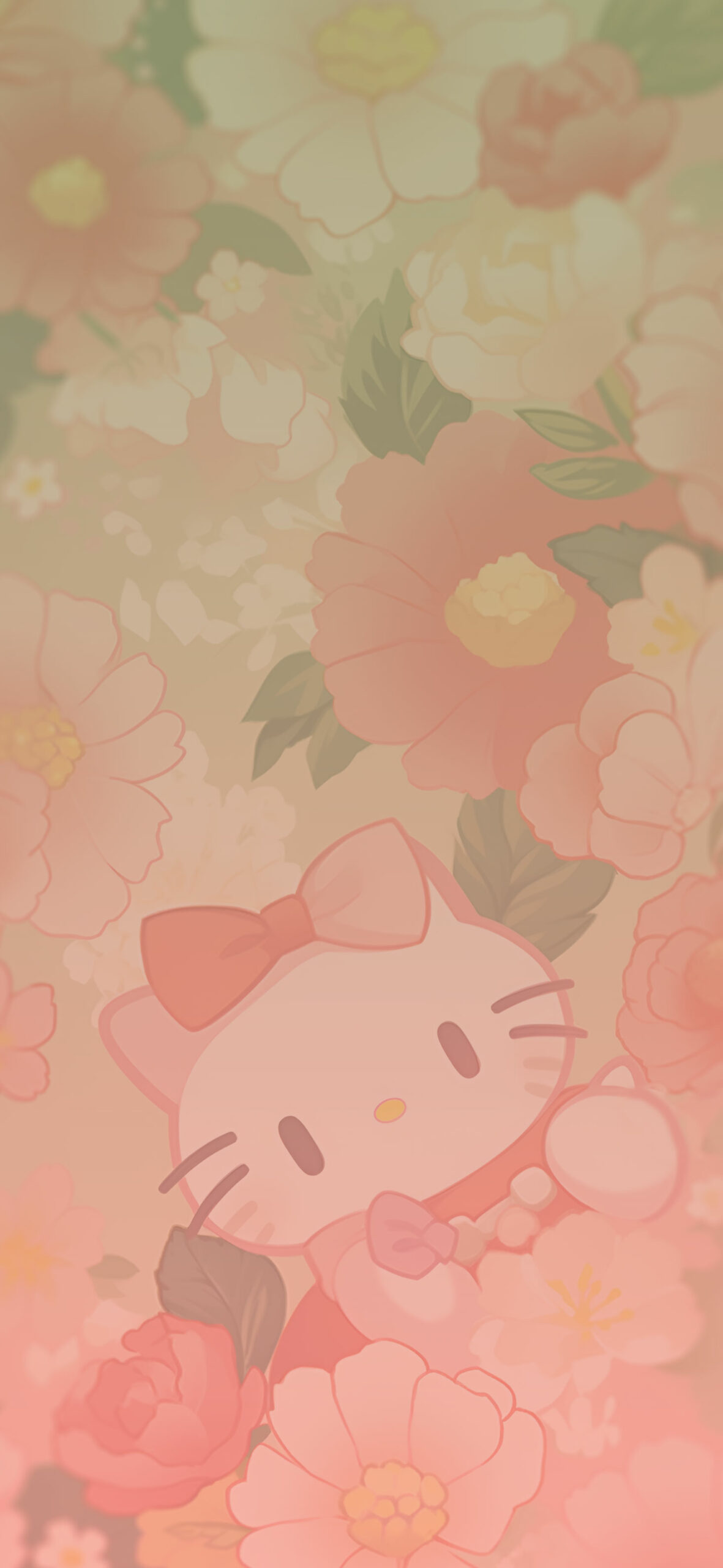 Hello kitty among flowers beige wallpaper Adorable light wallp
