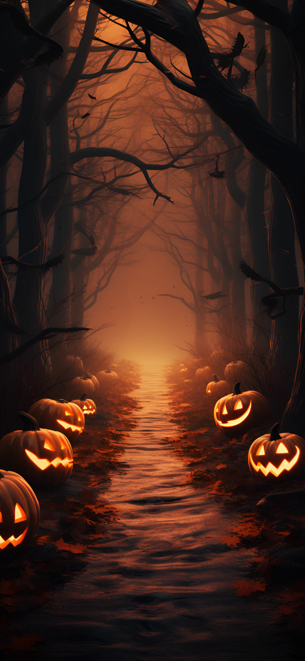 Jack O Lanterns in Brown Forest Halloween Wallpaper Jack O La