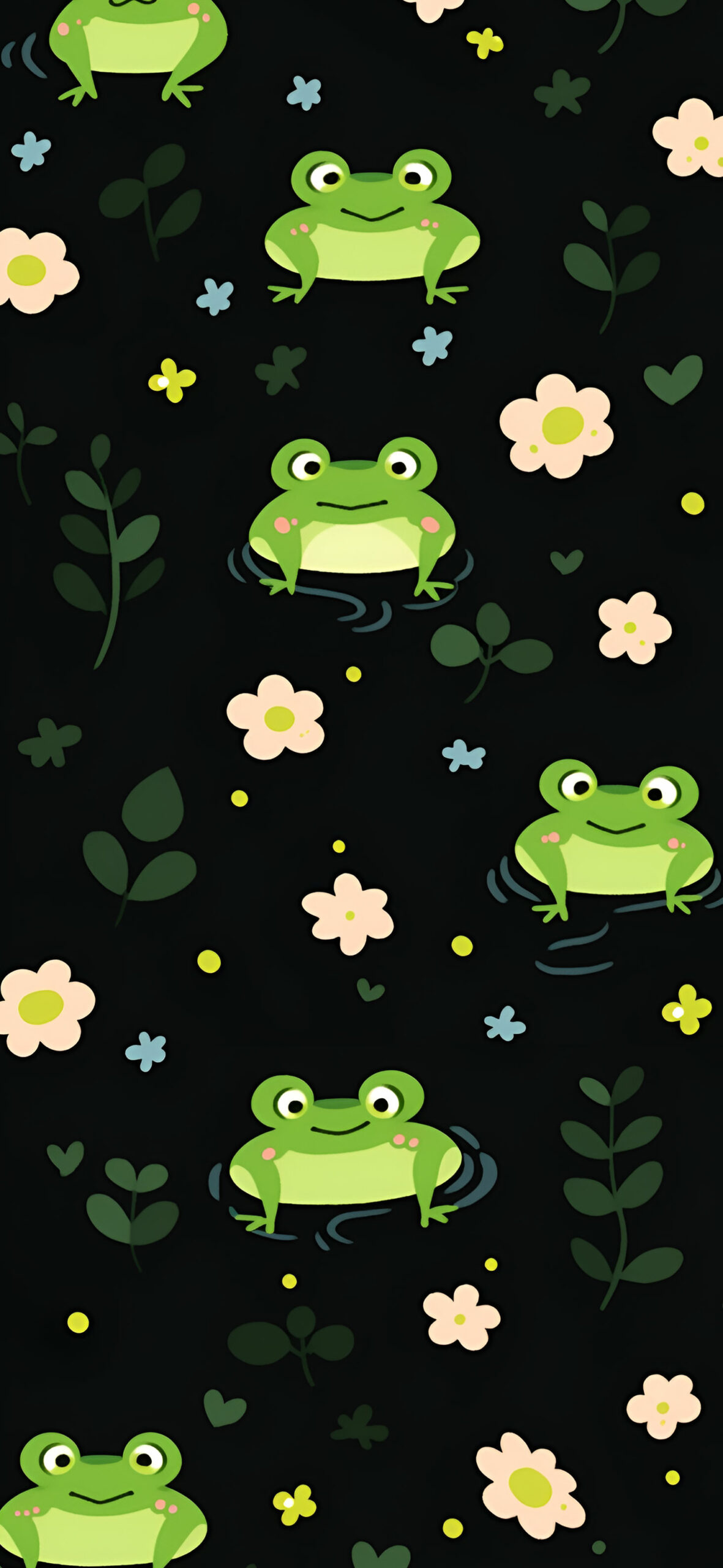 Kawaii froggy pattern black wallpaper Cute frog wallpaper HD