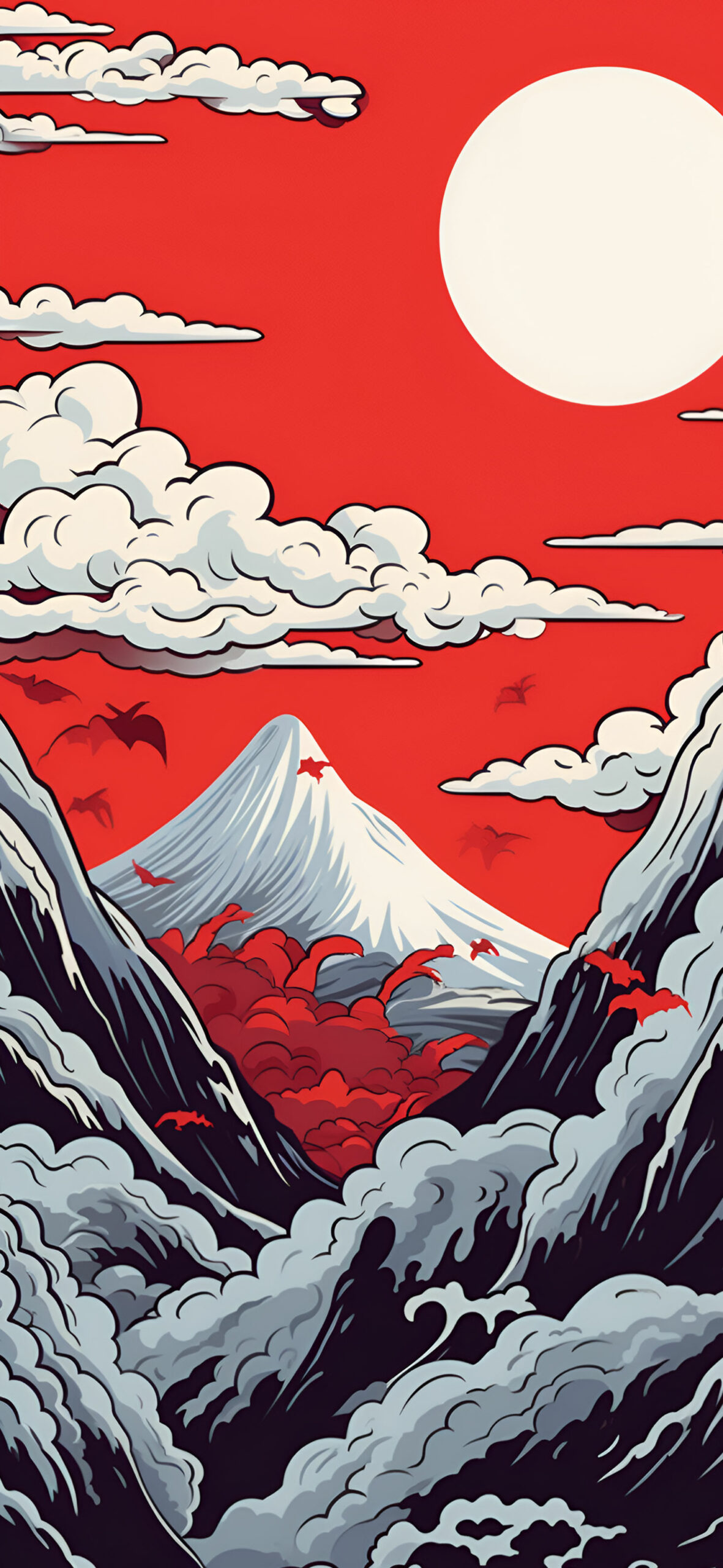 Mountains & Clouds Japanese Aesthertic Wallpaper red Japanese