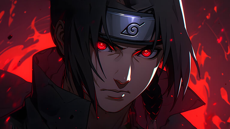 Couverture de fond d'écran pc de bureau rouge foncé avec Itachi Uchiha de Naruto