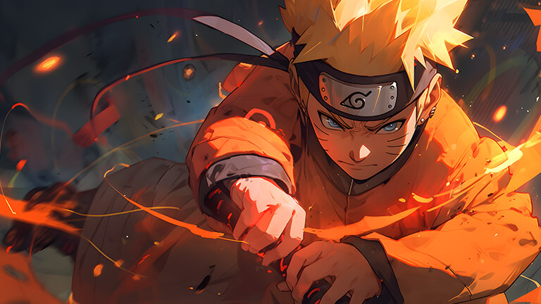Couverture de fond d'écran pc de bureau avec Naruto Uzumaki en plein combat de l'anime Naruto.