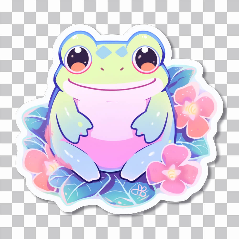 pastel cute frog sitting in flowers sticker cover