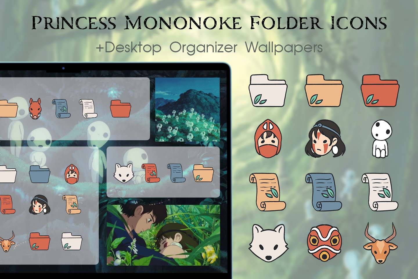 Paquete de iconos de la carpeta Princesa Mononoke