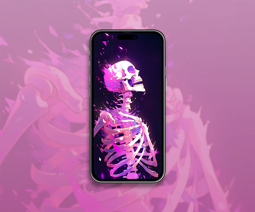 Fond d'écran effrayant avec un squelette violet Fond d'écran d'Halloween effrayant