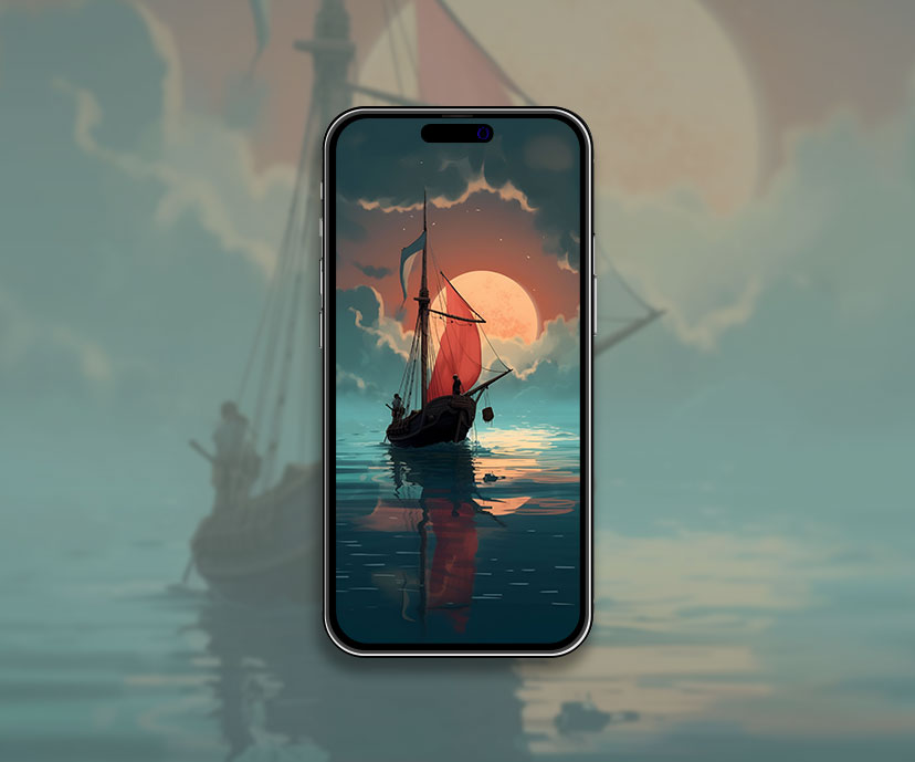 Voilier en mer & Mois Fond d’écran Voilier Fond d’écran pour iPhon