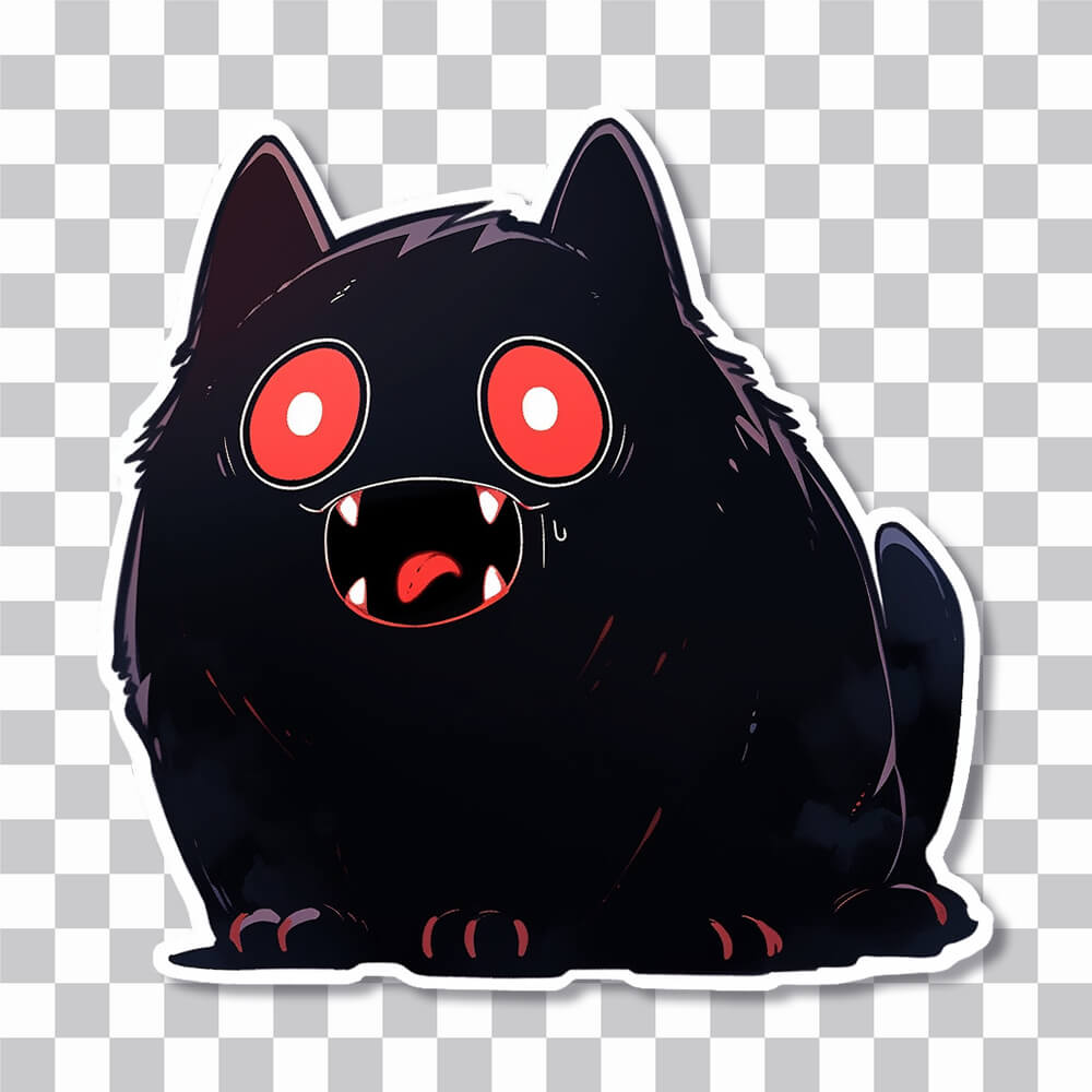 gato negro aterrador con ojos rojos cubierta de pegatina