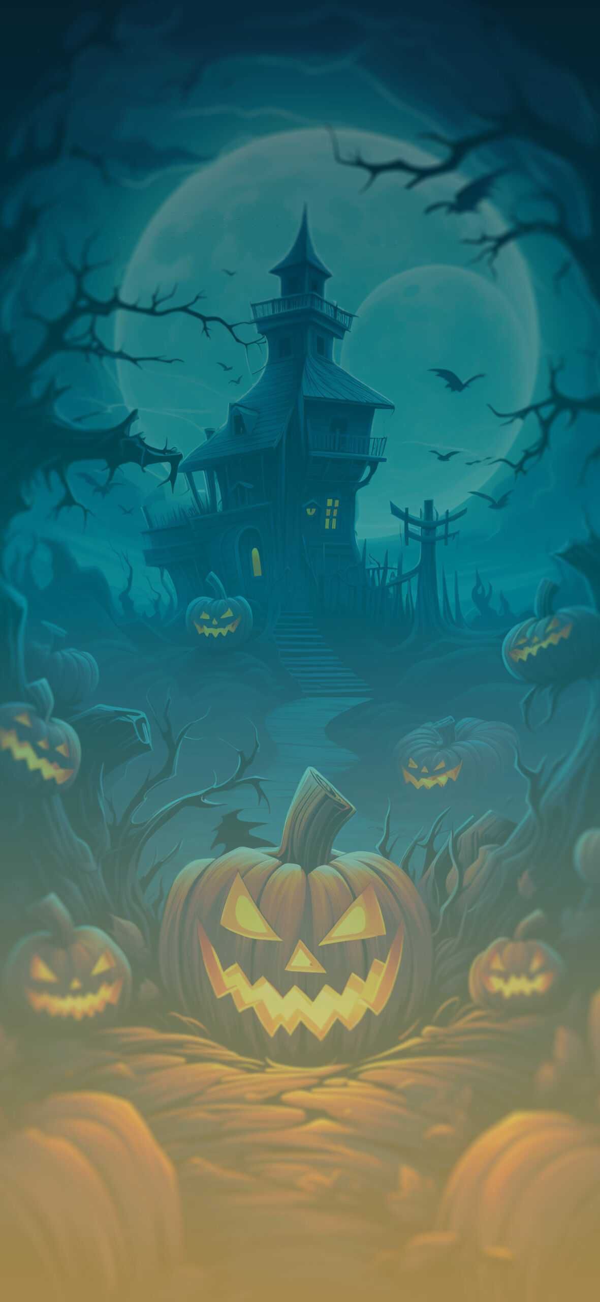Scary Jack o' Lantern & House Halloween Wallpaper Halloween Ae