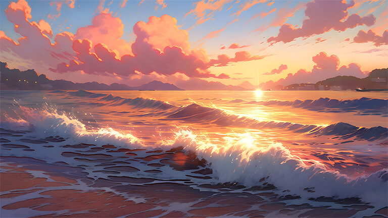 Fond d'écran pc artistique de coucher de soleil sur la mer