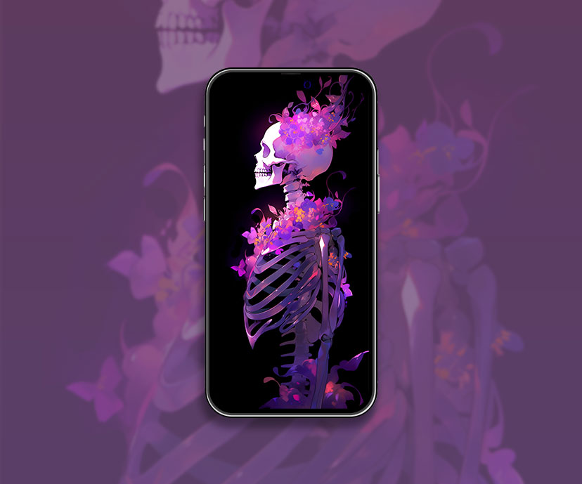 Skeleton in purple flowers halloween wallpaper Beautiful hallo