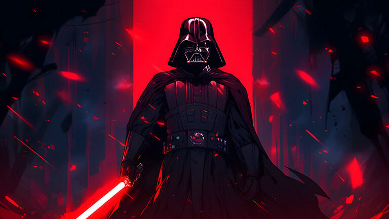 Couverture de fond d'écran pc sombre avec Dark Vador et son sabre laser de Star Wars