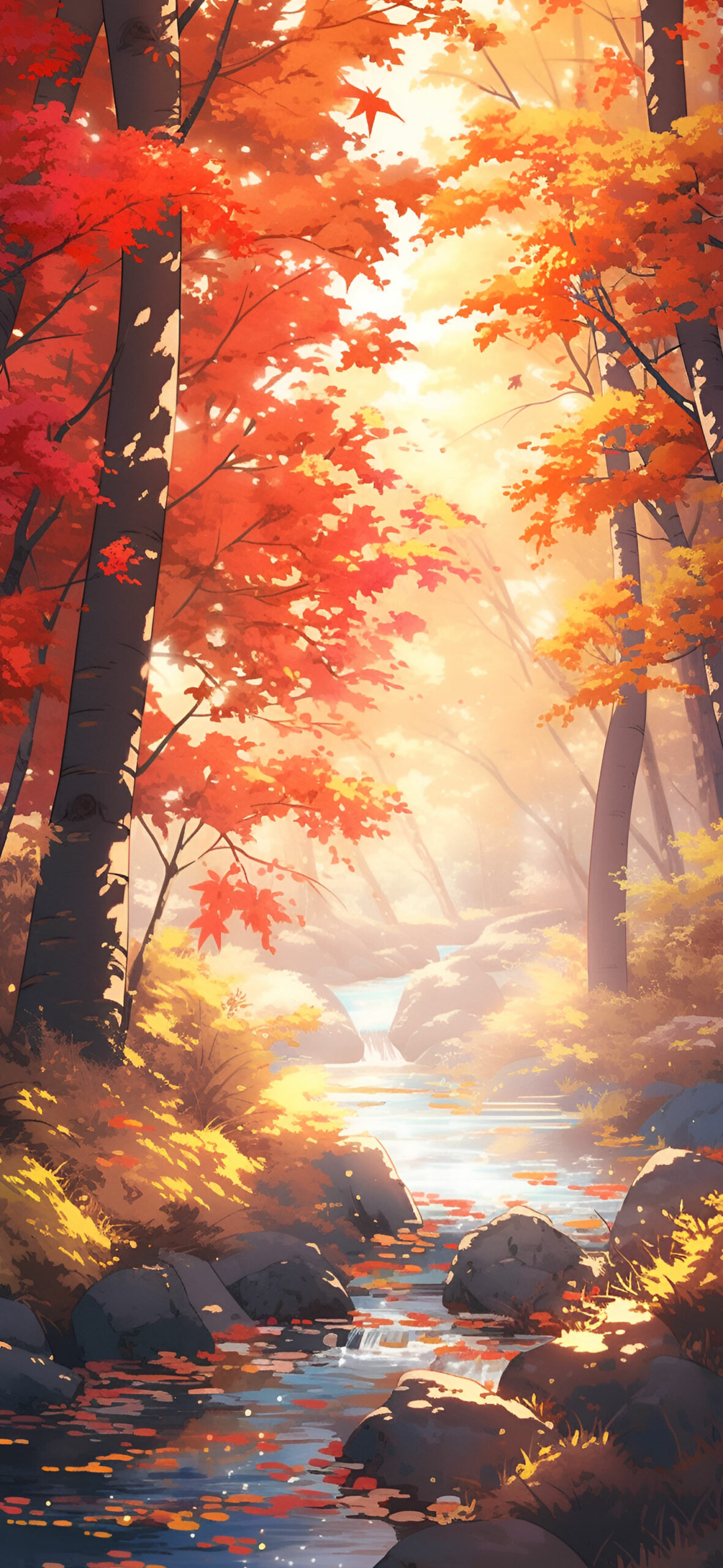 Stream in the autumn forest nature wallpaper Sunny fall forest