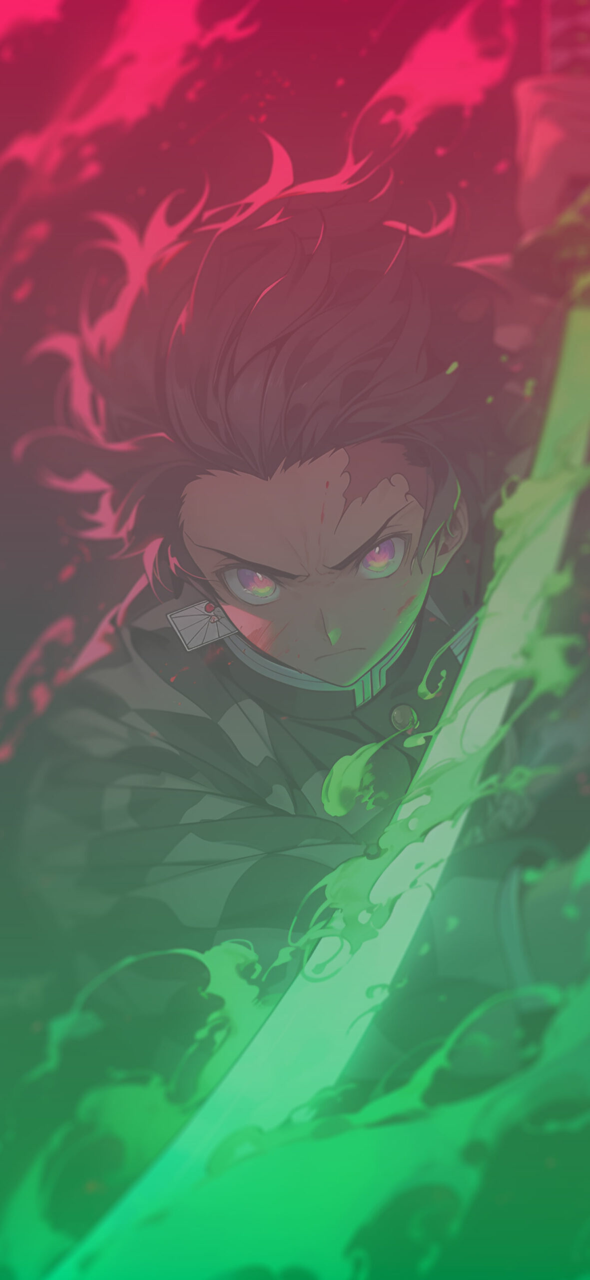 Tanjiro with Green Neon Katana Anime Wallpaper Demon Slayer Wa