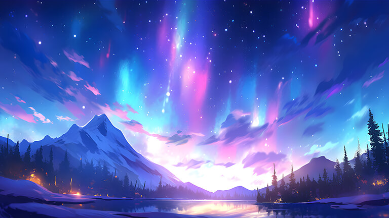 winter lake northern lights desktop wallpaper cover