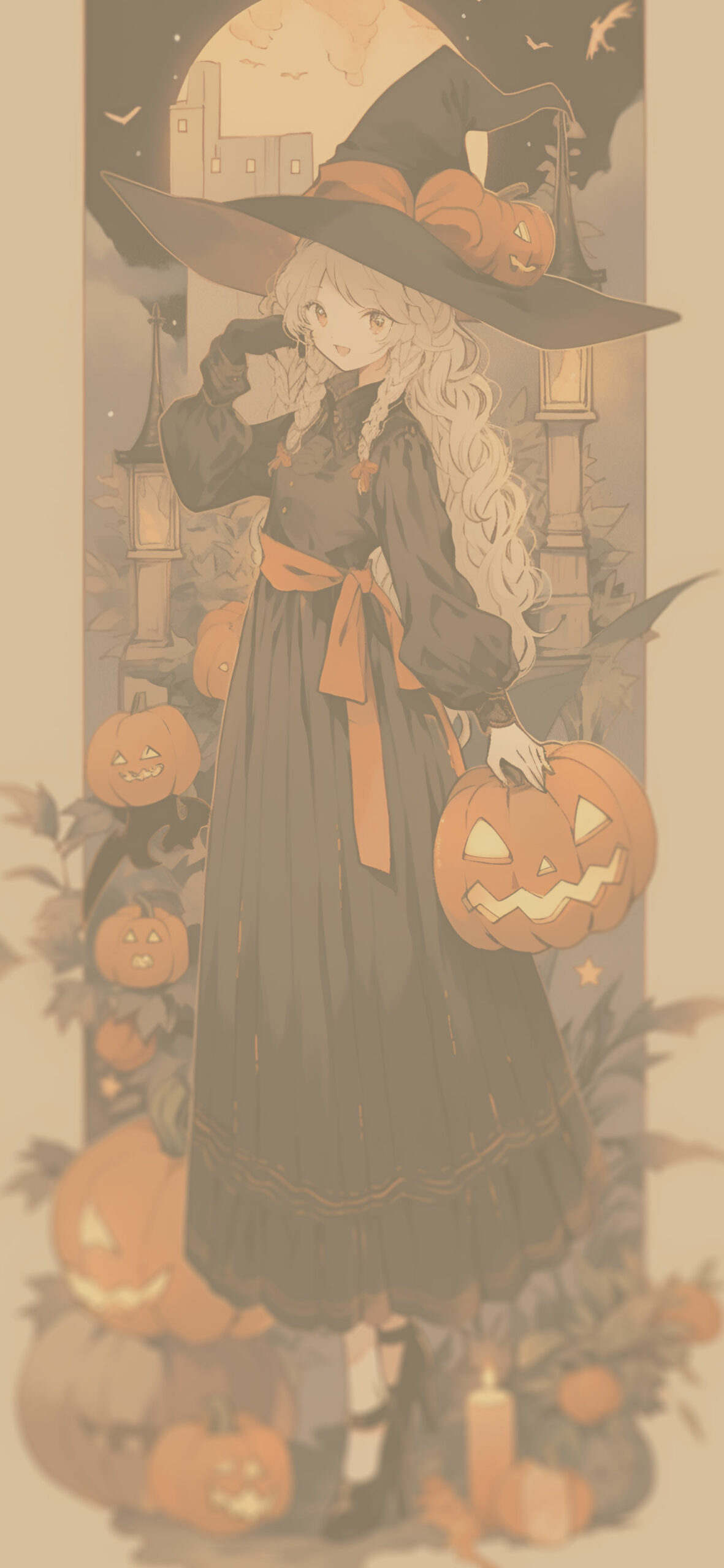 Witchy Anime Girl with Pumpkins Halloween Wallpaper Witchy Ani
