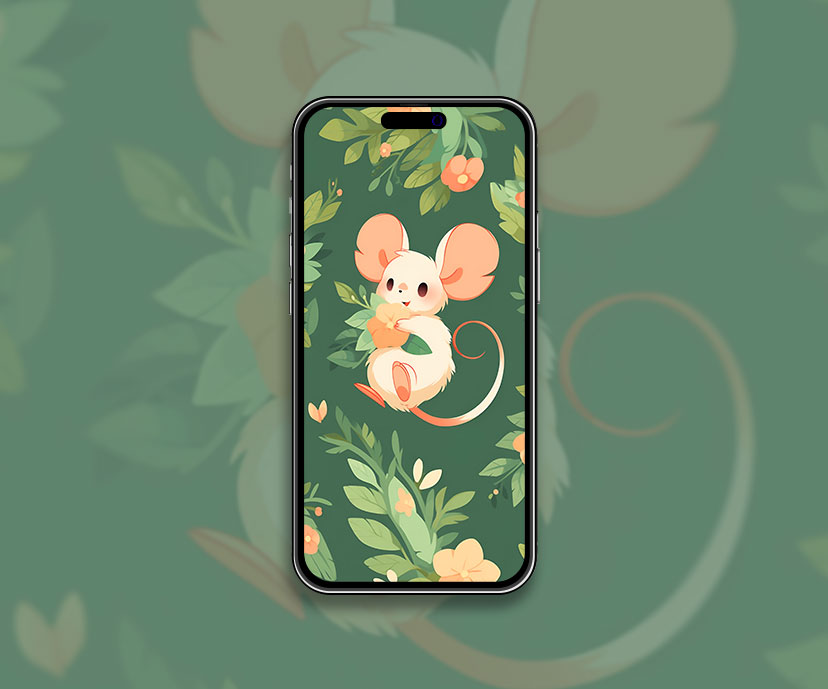 Adorable souris avec fond d’écran fleur rose Fond d’écran d’art mignon i