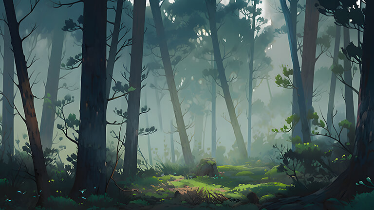 aesthetic forest cartoon desktop wallpaper cover