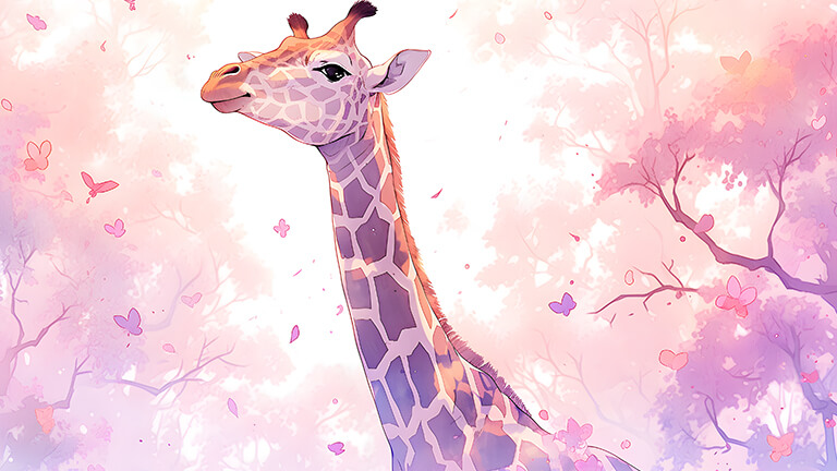 fonds d'écran pc esthétique girafe rose violet