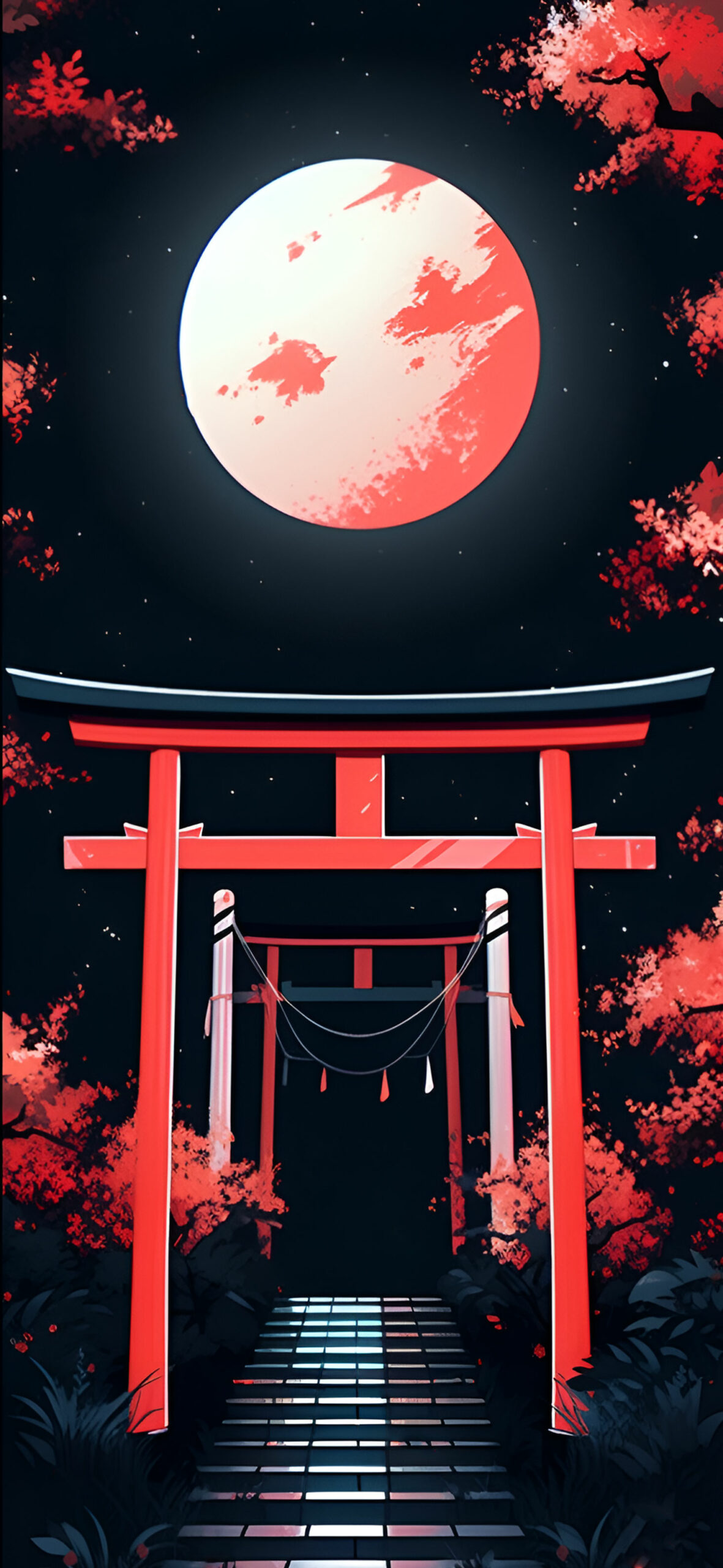 Aesthetic japanese arch & full moon wallpaper Japanese style a