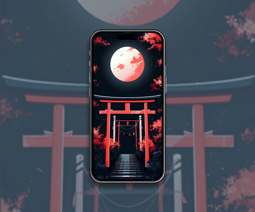 Esthétique japonaise arche & fond d’écran pleine lune style japonais a