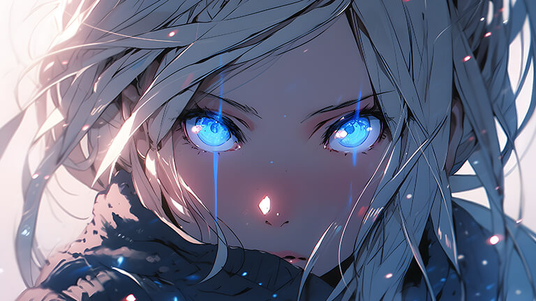 Anime Girl avec de beaux yeux bleus couverture de fond d’écran