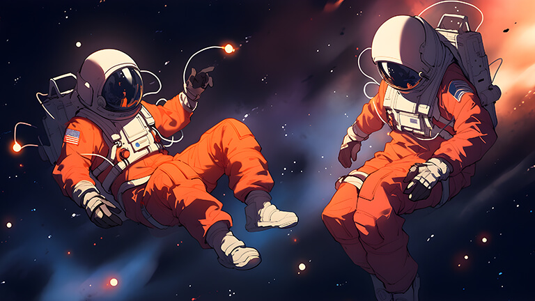 Astronautas en el espacio exterior Cubierta de fondo de escritorio