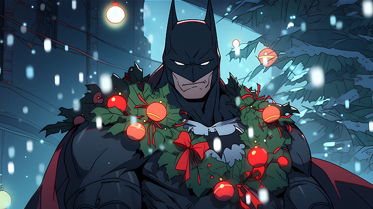 batman in christmas wreaths desktop wallpaper cover