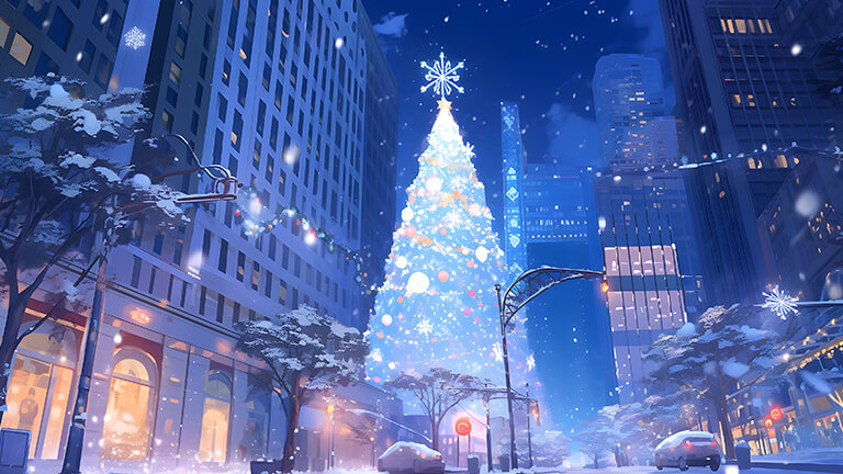 beautiful christmas tree night cityscape desktop wallpaper cover