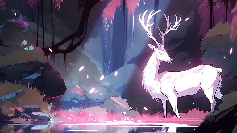 beautiful white deer in the forest desktop wallpaper cover
