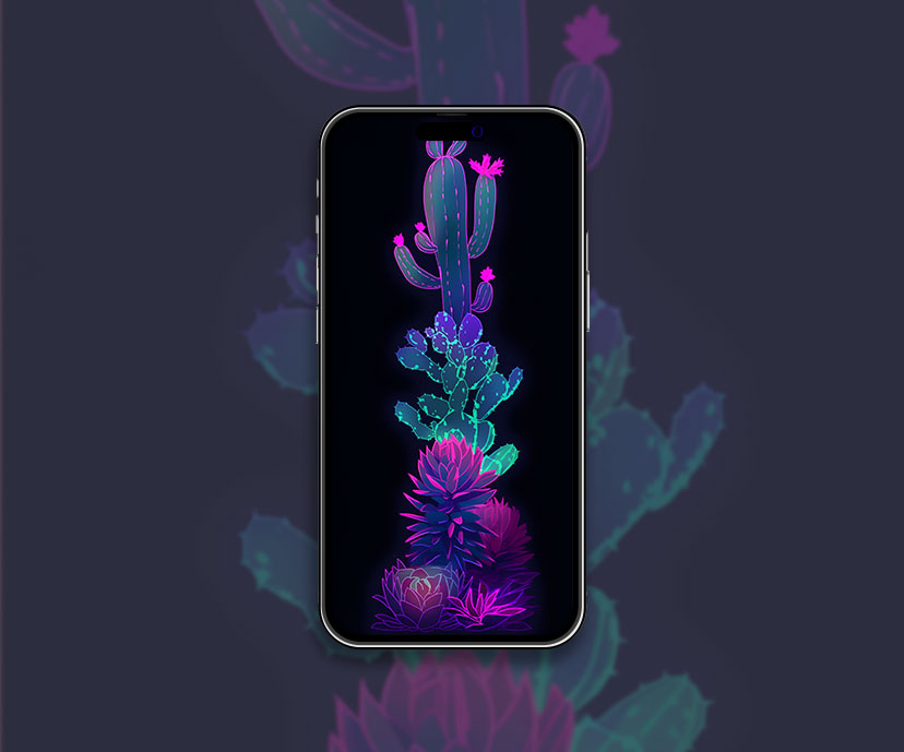 Blooming fluo violet cactus papier peint fantaisie esthétique wallpa