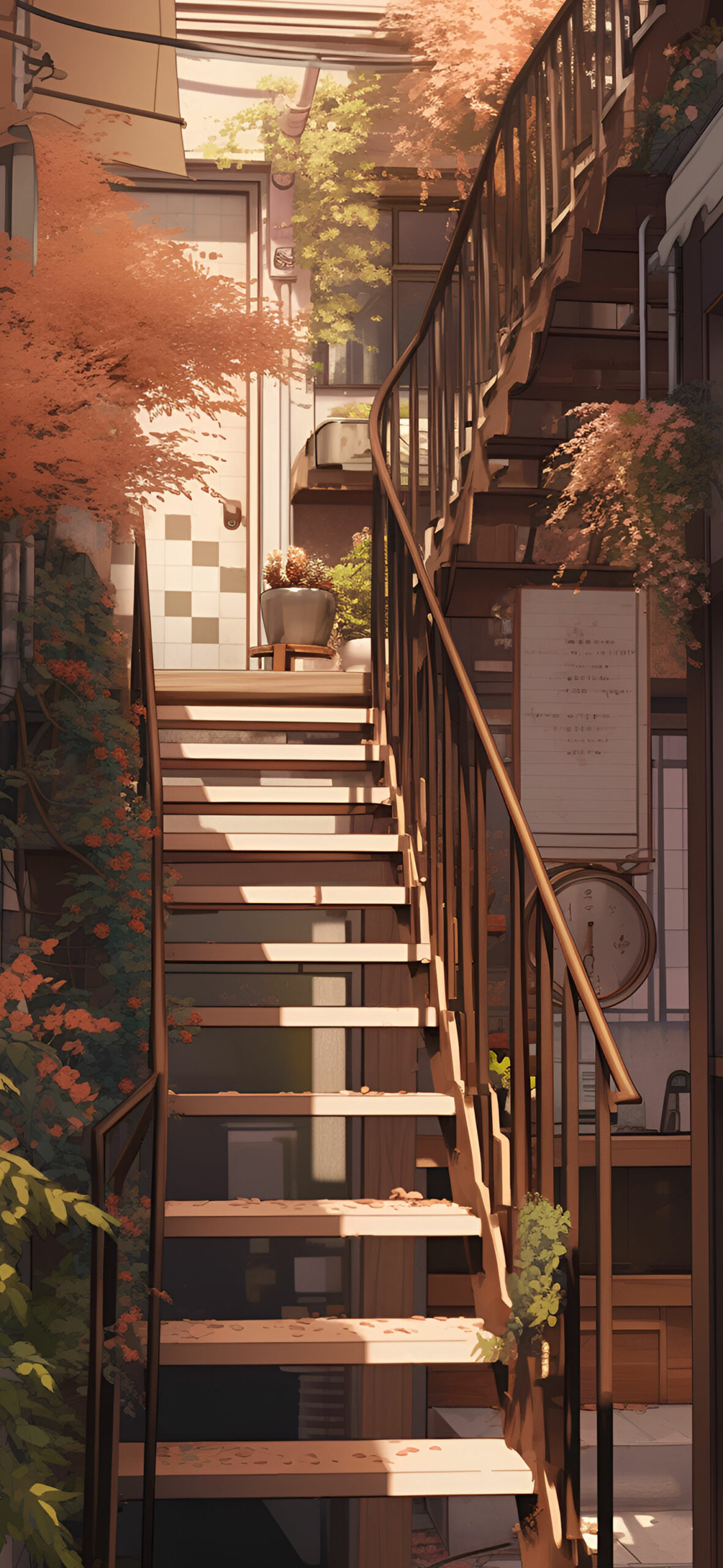 Cozy autumn stairs brown aesthetic wallpaper Warm fall art wal